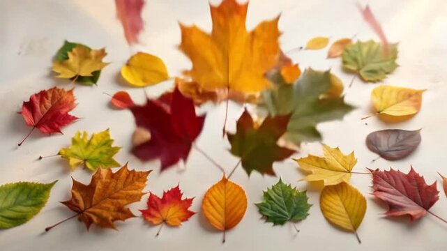 Colorful autumn leaves arranged in a decorative frame on a white background, perfect for fall themes.