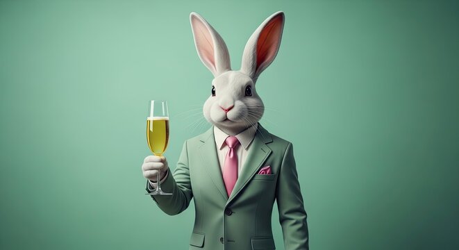 Easter bunny in suit holding beer easter celebration concept