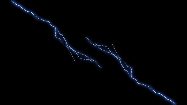 Lightning bolt with transparent black background animation, realistic blue lightning bolt striking, features animated white lightning bolts striking, thunder animation. 4K video