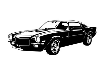 Fototapeta premium Classic American Muscle Coupe with Sharp Front End Vector Silhouette Isolated on White Background