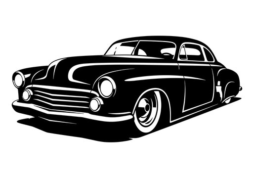 Vintage Classic Coupe Car with Rounded Front and Low Stance Vector Silhouette Isolated on White Background