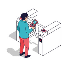 Man using access control gate with handheld device. © Fahri