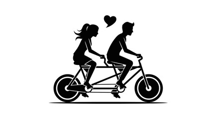 Naklejka premium Couple Riding Tandem Bike Together.
