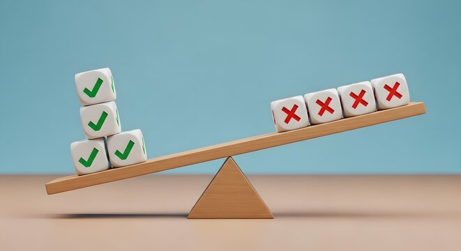 Balance of pros and cons on a seesaw