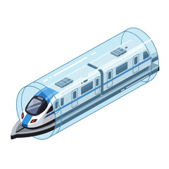 Futuristic high-speed train traveling through a transparent tube. © Fahri