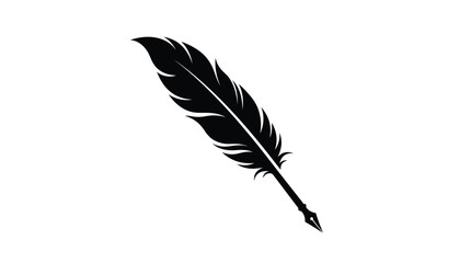 Black feather quill pen against a white background © dipu
