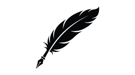 Black feather quill pen on a white background © dipu
