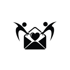 Naklejka premium Black and white of two winged figures holding an envelope with a heart