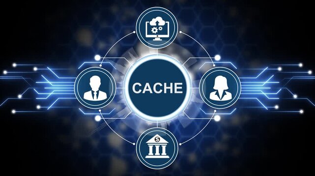 CACHE. Cache and spam concept for website design or landing web page. Web cleaning and deleting trash files