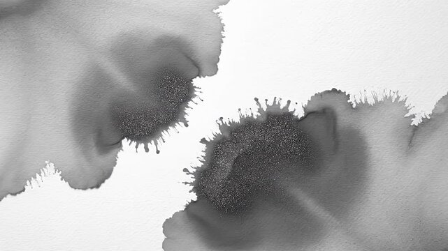 Abstract black and white ink stains on textured paper background