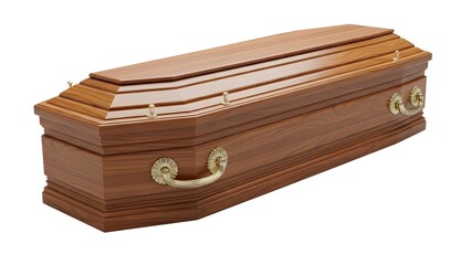 Fototapeta premium A wooden coffin with gold handles on transparent background