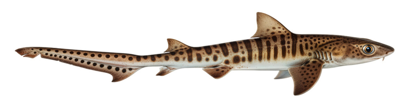 Small-spotted catshark (Scyliorhinus canicula), spotted shark, scientific representation, transparent background, PNG