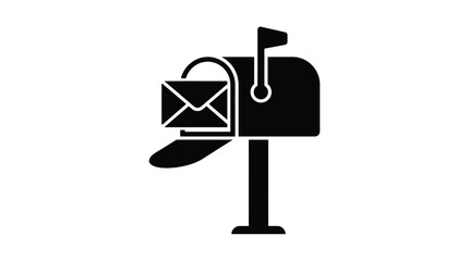 Black mailbox with envelope inside and flag raised