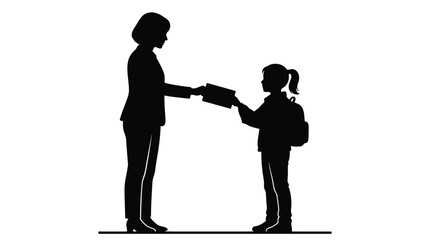 Naklejka premium Silhouette of teacher giving envelope to student