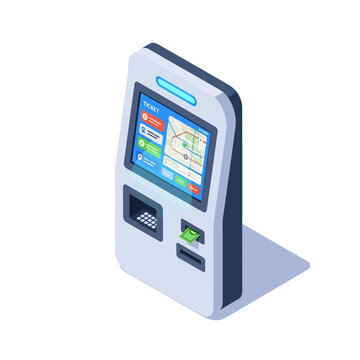 Modern Interactive Kiosk Machine with Touchscreen Display.