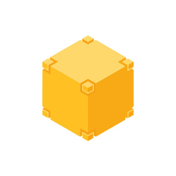 Isometric Golden Cube with Reinforced Corners.