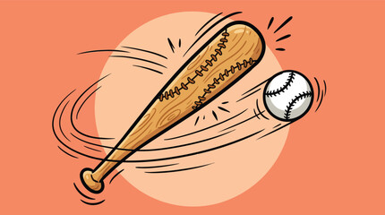 Vector illustration of a baseball bat hitting a ball in motion with dynamic lines © Bst