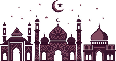 Vector illustration of a mosque with crescent moon and stars in a decorative design © Bst
