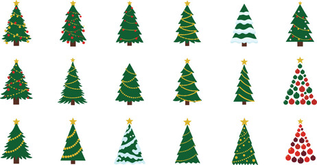 Fototapeta premium Collection of decorated Christmas trees on white background vector graphics