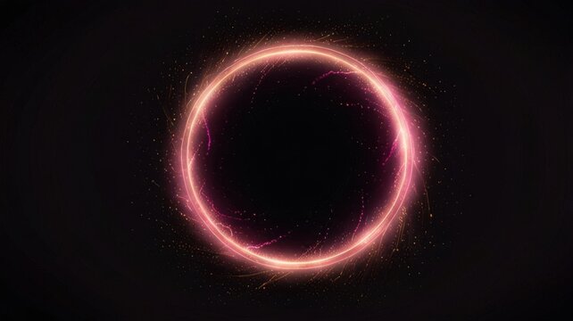 Pink Luminous Energy Field Ring Background With Electric Power Frame