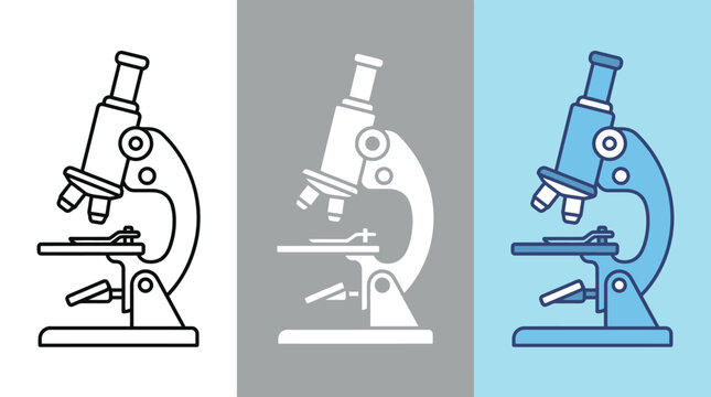 Microscope Laboratory Equipment on White Gray Blue Backgrounds