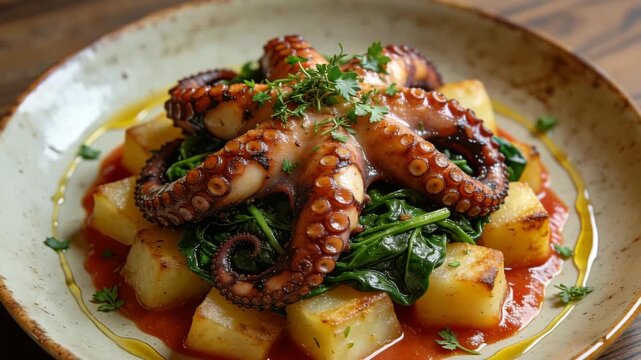 polvo &agrave; lagareiro, traditional portuguese dish zoom out