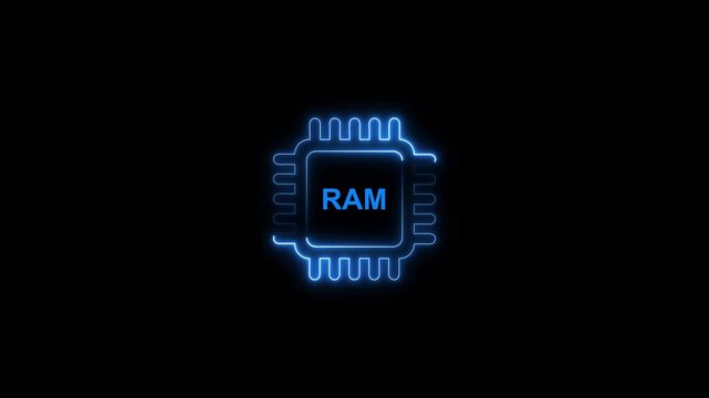 Neon blue r a m chip computer hardware microchip
