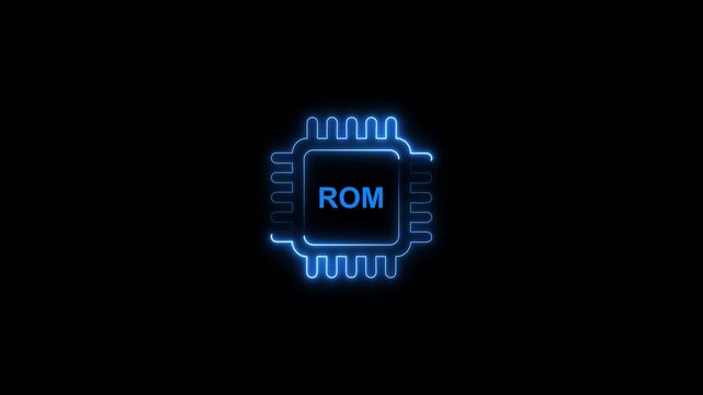 Glowing blue r o m chip on black background technology concept rom chip glowing blue technology concept