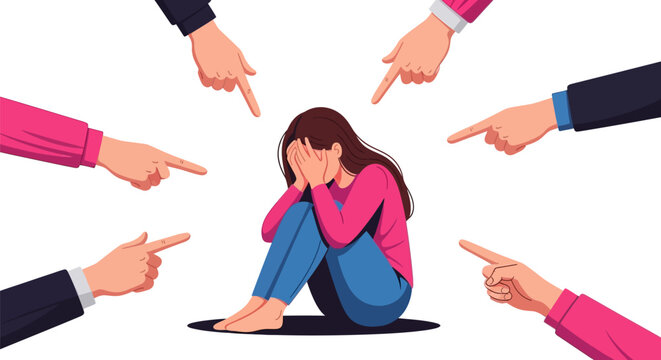 A young woman feeling isolated and bullied by others.