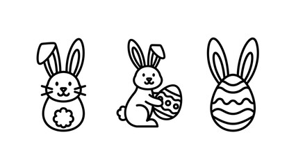 Obraz premium Easter bunny and decorated egg line art icon set for spring holiday celebration and decoration
