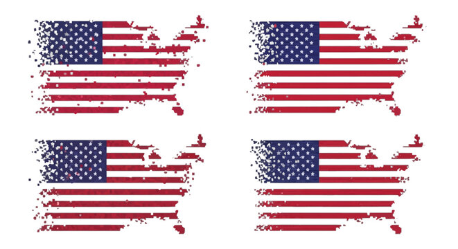 Four small american and mexican flag combinations displayed in a grid isolated on transparent background