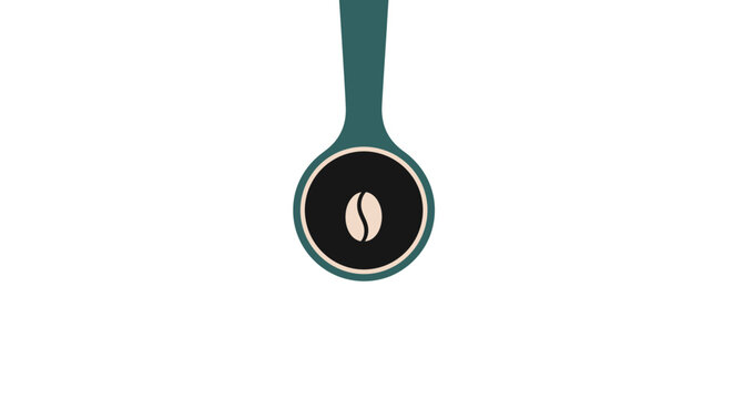 A green spoon with coffee bean.