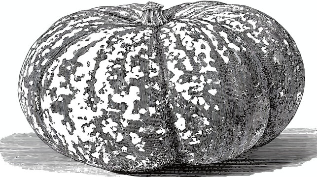 A detailed, stylized illustration of a large, speckled squash with a textured surface and shadow