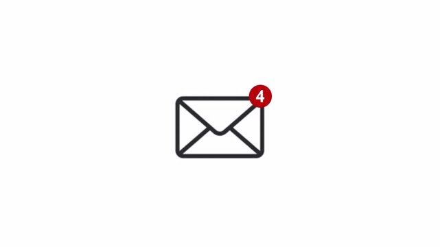 Incoming 4 Message notification alert animation with envelope icon on white background . message, incoming mail, Sending mail sign, Email notification symbol, new message notification animation in 4k