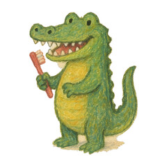Fototapeta premium PNG Cute crocodile holding toothbrush