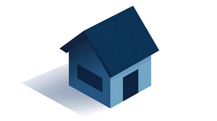 Isometric Blue House Icon with Shadow on White Background Representing Property, Real Estate, Home Ownership, and Housing Concepts through Simple Design