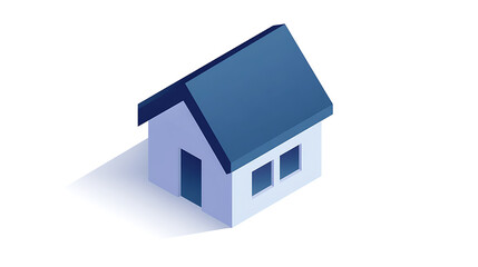 Minimalist Isometric House Icon with Blue Roof and White Walls: Perfect for Real Estate, Home Services, or Digital Design Projects