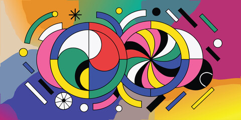 Fototapeta premium Abstract geometric shapes and circles with colorful background