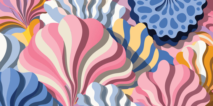 Abstract organic background with colorful wavy seashell shapes illustration