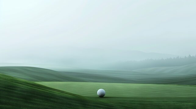 A lone golf ball sits on a serene green golf course slope