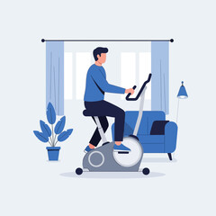 Fototapeta premium Indoor Cycling: Fitness-Focused Illustration Depicting Home Exercise and Healthy Living Habits