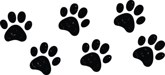 Fototapeta premium Silhouettes of dog and cat paw prints, textured vector illustration for pets, wildlife, tracking, nature, logo, emblem, design, decoration