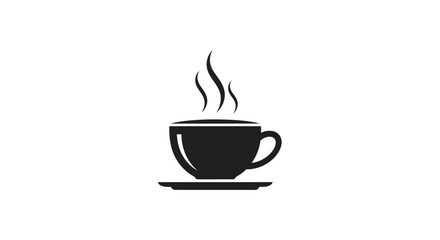 Obraz premium Black steaming coffee cup icon on white background, simple vector illustration