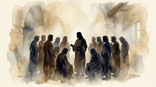 Jesus Teaching Disciples Bible Art &ndash; Last Supper Scene & Christian Faith Illustration