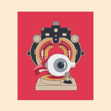Intricate Illustration of the Human Eye and a Retinal Scanning Instrument Design Concept