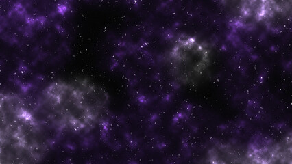 Vibrant purple nebula clusters glowing amidst a blanket of stars. © agustian