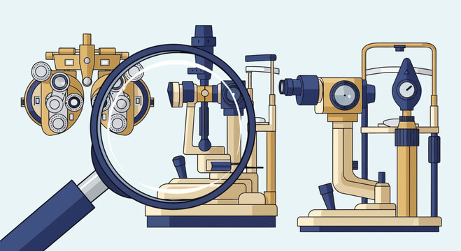 Medical Diagnostic Instruments Viewed Under Magnification For Examination of Eye Health