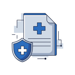 Obraz premium Medical Document Protected By Security Shield, Illustrated Health Insurance Coverage Concept
