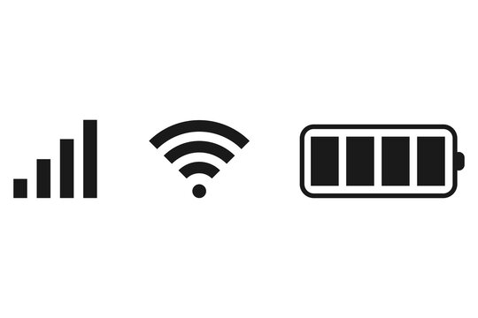 Mobile status bar icons set with signal wifi and battery indicators, smartphone interface UI elements, phone connectivity symbols for mobile application design