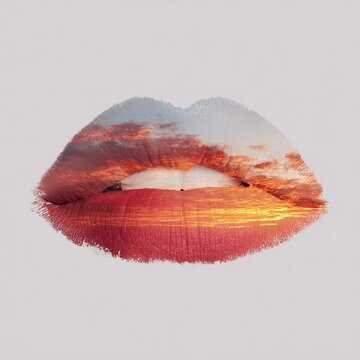 Disegno di labbra sfumate con colori del tramonto su uno sfondo chiaro.